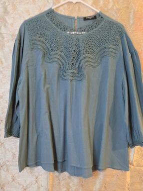 Blue Crochet Yoke Women’s Top